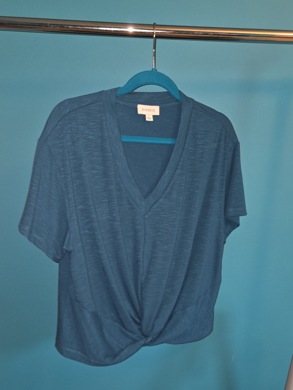 Evereve Layla Teal Blue V-Neck Knot-Front Women's Top
